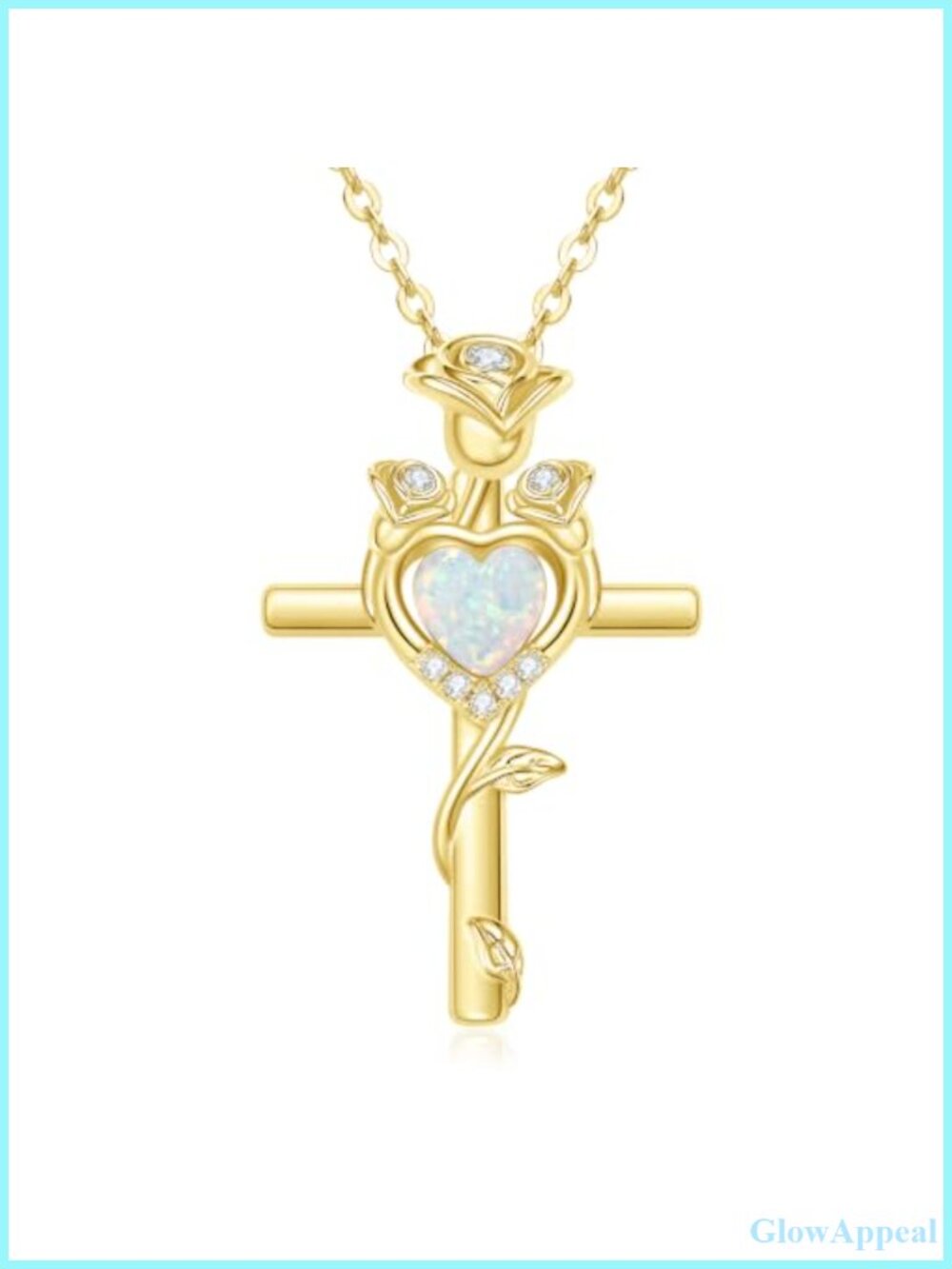 14k Gold Plated Rose Cross Birthstone Pendant Necklace